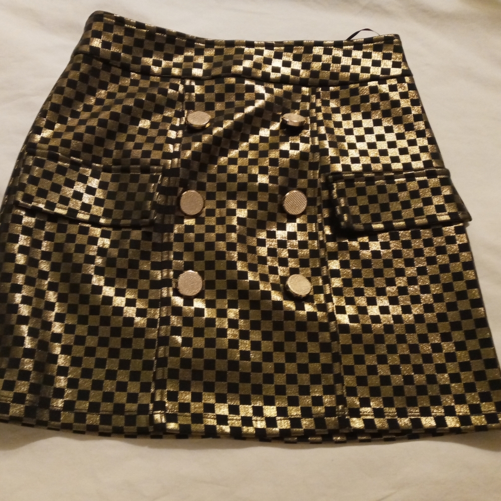 NWOT Akira Black And Gold Checkered Skirt, Size: Small